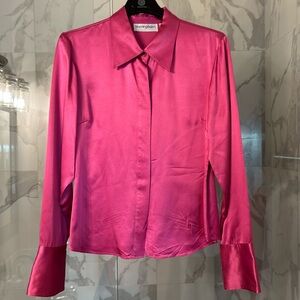 Bloomingdale Silk Blouse, S-10, C - Hot Pink, Button Cuff Sleeves, Fits amazing